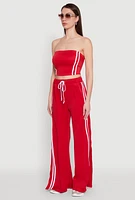 Womens Trendy Strapless Varsity Stripe Tube Top, Red,