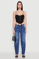 Womens Lace Up Bustier Top, Black, Size M