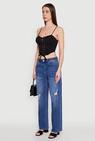 Womens Lace Up Bustier Top, Black, Size M