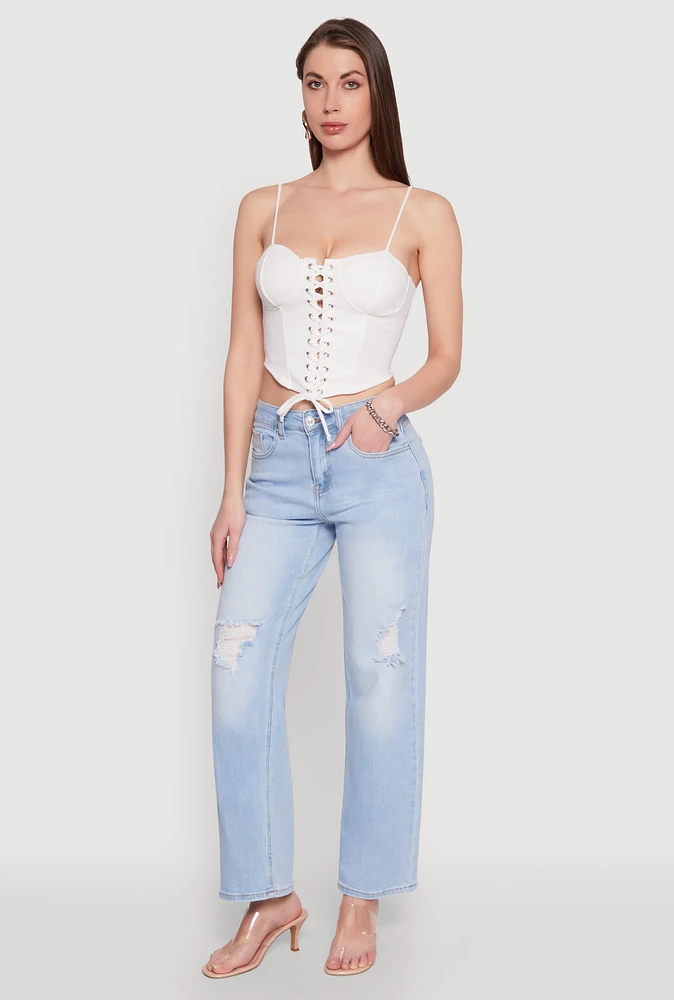 Womens Lace Up Bustier Top, White,