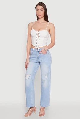 Womens Lace Up Bustier Top, White,