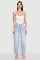 Womens Lace Up Bustier Top, White,