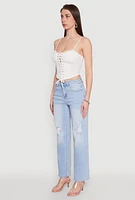 Womens Lace Up Bustier Top, White,