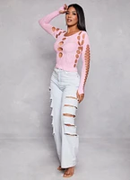 Womens Seamless Fishnet Detail Cut Out Top, Pink