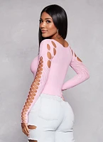 Womens Seamless Fishnet Detail Cut Out Top, Pink