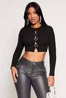 Womens Rhinestone Heart Cut Out Crop Top,