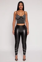 Womens Faux Pearl Rhinestone Bustier Top, Black, Size M