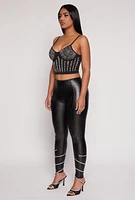 Womens Faux Pearl Rhinestone Bustier Top, Black, Size M