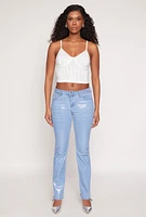 Womens Faux Pearl Rhinestone Bustier Top, White, Size M