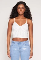 Womens Faux Pearl Rhinestone Bustier Top, White, Size M
