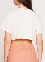 Womens Ribbed Nashville Music City Cropped Graphic Tee, Beige, Size L
