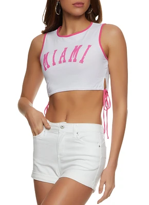 Womens Miami Ringer Cropped Tank Top, White, Size L