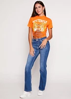 Womens Butterfly Wild Laser Cut Graphic Top, Orange, Size L