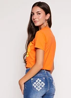 Womens Butterfly Wild Laser Cut Graphic Top, Orange, Size L
