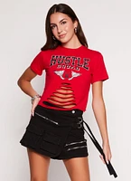 Womens Hustle Squad Laser Cut Tee, Red, Size M