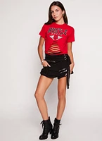 Womens Hustle Squad Laser Cut Tee, Red, Size M