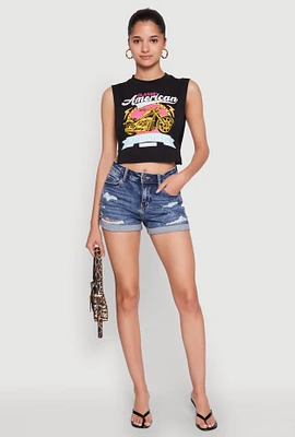 Womens Classic American Motorcycles Graphic Muscle Tank Top, Black, Size XL