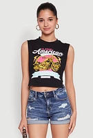 Womens Classic American Motorcycles Graphic Muscle Tank Top, Black, Size L