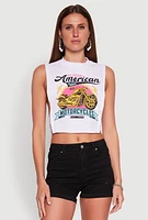 Womens Classic American Motorcycles Graphic Muscle Tank Top, White, Size L