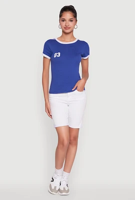 Womens Stylish 83 Graphic Contrast Trim Cotton Jersey Tee, L