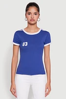 Womens Stylish 83 Graphic Contrast Trim Cotton Jersey Tee, L