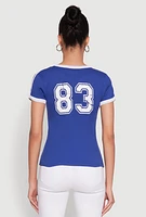 Womens Stylish 83 Graphic Contrast Trim Cotton Jersey Tee, L