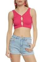 Womens Rhinestone Keyhole Cropped Tank Top, Pink, Size L-XL