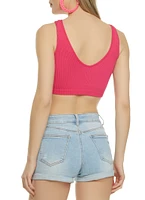 Womens Rhinestone Keyhole Cropped Tank Top, Pink, Size L-XL