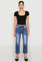 Womens Seamless Square Neck Crop Top, Black, Size S-M