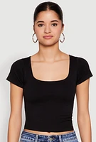 Womens Seamless Square Neck Crop Top, Black, Size S-M