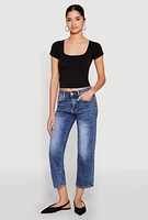 Womens Seamless Square Neck Crop Top, Black, Size S-M