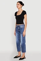 Womens Seamless Square Neck Crop Top, Black, Size S-M