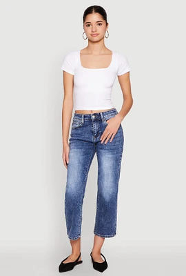 Womens Seamless Square Neck Crop Top, White, Size S-M