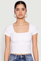 Womens Seamless Square Neck Crop Top, White, Size S-M