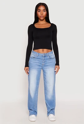Womens Seamless Double Layered Long Sleeve Crop Top, Black, Size S-M