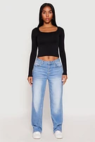 Womens Seamless Double Layered Long Sleeve Crop Top, Black, Size S-M