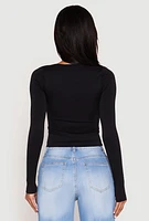 Womens Seamless Double Layered Long Sleeve Crop Top, Black, Size S-M