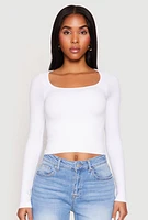 Womens Seamless Double Layered Long Sleeve Crop Top, White, Size S-M