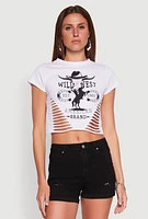Womens Wild West Laser Cut Graphic Tee, White, Size S