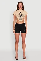 Womens Wild West Laser Cut Graphic Tee, Beige, Size XL