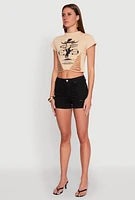 Womens Wild West Laser Cut Graphic Tee, Beige, Size XL