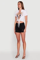 Womens Forever Plunge Tie Front Graphic Tee, White, Size M