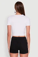 Womens Forever Plunge Tie Front Graphic Tee, White, Size M