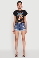 Womens Skull Laser Cut Graphic Tee, Black, Size XL