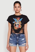 Womens Skull Laser Cut Graphic Tee, Black, Size S