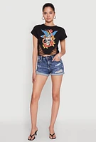 Womens Skull Laser Cut Graphic Tee, Black, Size S