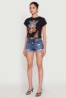 Womens Skull Laser Cut Graphic Tee, Black, Size S