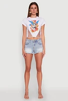 Womens Skull Laser Cut Graphic Tee, White,