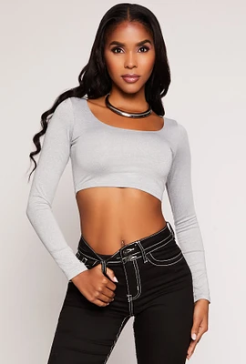 Womens Daisy Scoop Neck Long Sleeve Crop Top,