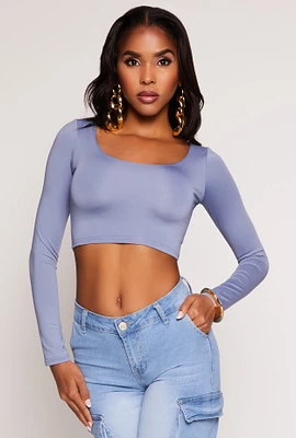 Womens Daisy Scoop Neck Long Sleeve Crop Top,